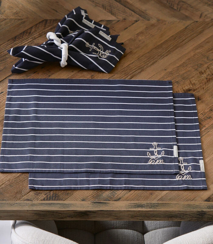 Placemats Set Katoen, Streep Met Anker - Classic Anchor - Donkerblauw - 2 Stuks 4 Placemats Set Katoen, Streep Met Anker - Classic Anchor - Donkerblauw - 2 Stuks - Afbeelding 2