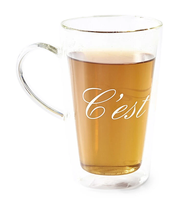 Mok Met Tekst - C'est Chaud Mug XL - Transparant - 1 Stuks 3 Mok Met Tekst - C'est Chaud Mug XL - Transparant - 1 Stuks