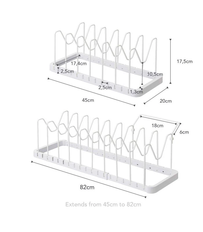 Yamazaki Extendable Pot Lid & Pan Holder - Tower - White 7 Yamazaki Extendable Pot Lid & Pan Holder - Tower - White - Afbeelding 5