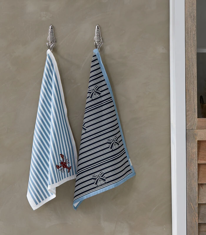 Theedoeken Set Van 2, Streep Patroon - Nautic - Blauw 4 Theedoeken Set Van 2, Streep Patroon - Nautic - Blauw - Afbeelding 2
