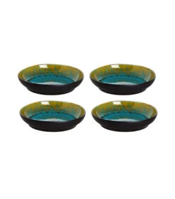 Palmer Bord Diep Lotus 21 Cm Turquoise Zwart Stoneware 4 Stuk(s)