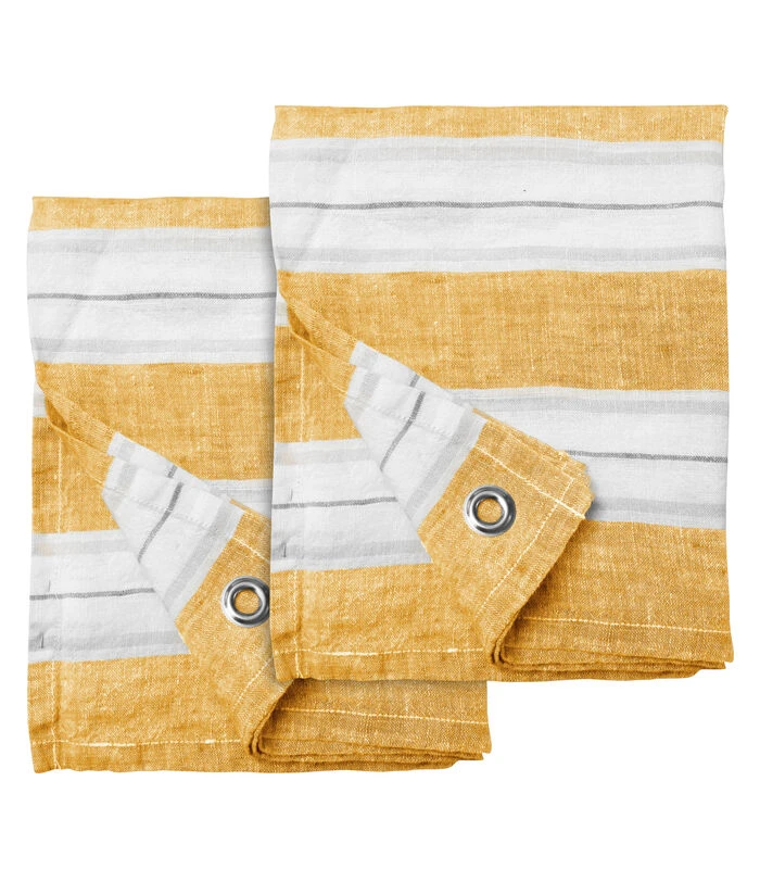 Set Van Twee Theedoeken 100% Linnen Geweven Strepen 3 Set Van Twee Theedoeken 100% Linnen Geweven Strepen