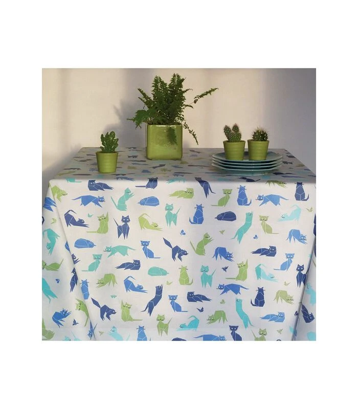 Gecoat Tafelkleed Blauwe Katten 4 Gecoat Tafelkleed Blauwe Katten - Afbeelding 2