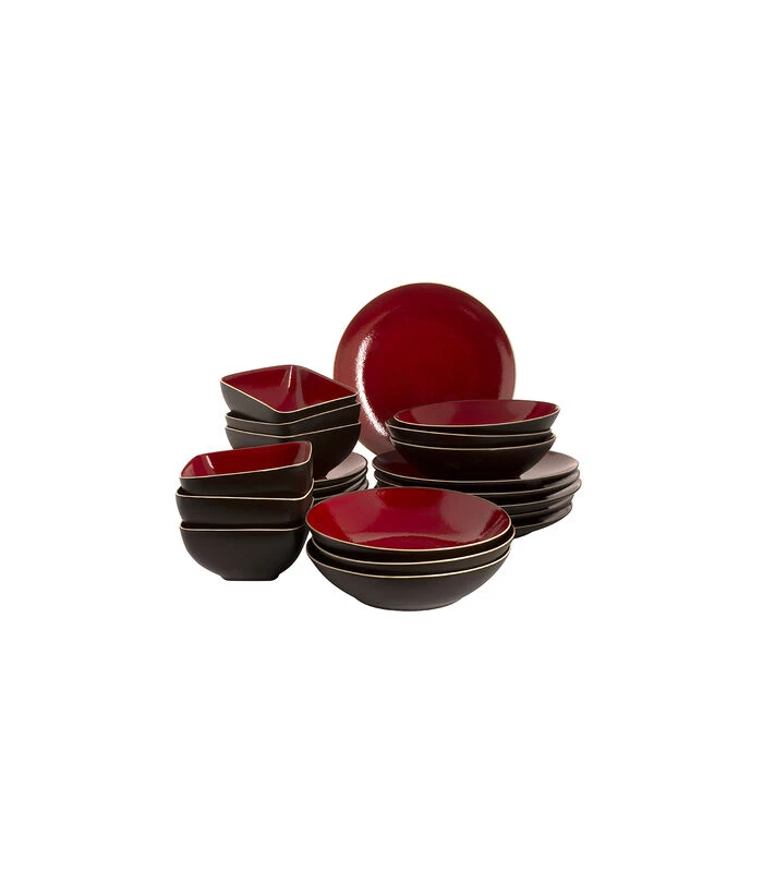 Palmer Serviesset Lava Stoneware 6-persoons 24-delig Bruin Rood 3 Palmer Serviesset Lava Stoneware 6-persoons 24-delig Bruin Rood
