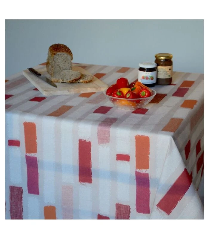 Rond Of Ovaal Gecoat Tafelkleed Stripe Patch Orange 4 Rond Of Ovaal Gecoat Tafelkleed Stripe Patch Orange - Afbeelding 2