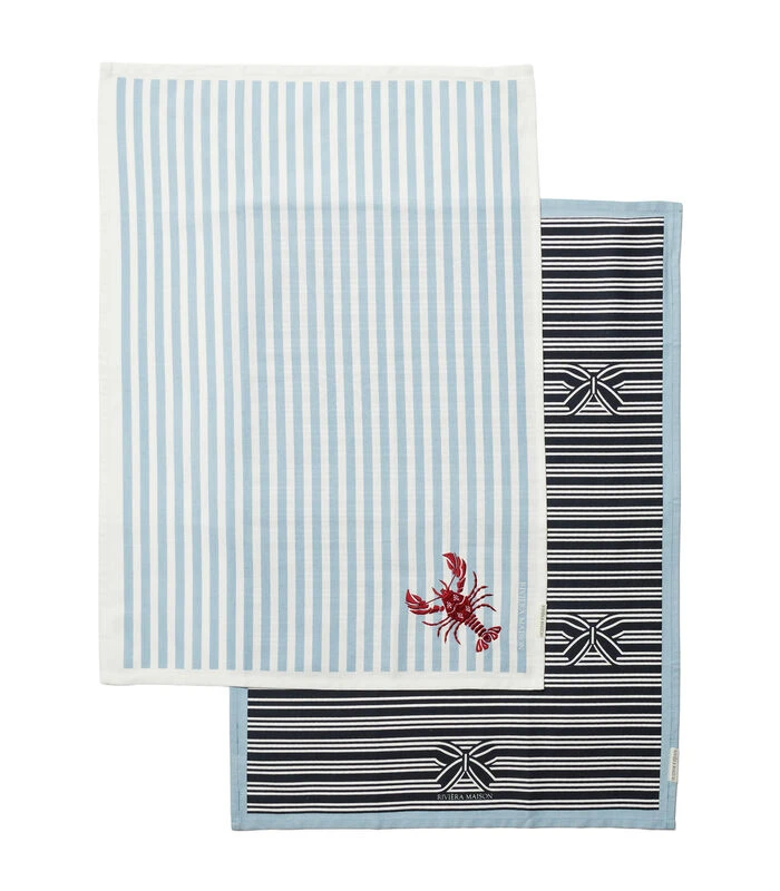 Theedoeken Set Van 2, Streep Patroon - Nautic - Blauw 3 Theedoeken Set Van 2, Streep Patroon - Nautic - Blauw