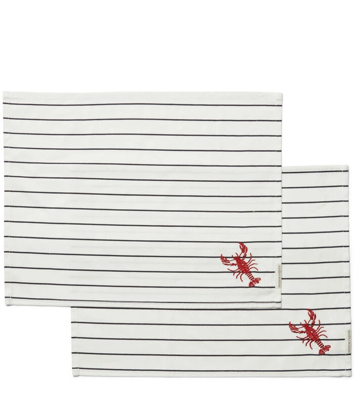 Placemat Katoen Classic Blauw/ Wit Lobster - 2 Stuks 3 Placemat Katoen Classic Blauw/ Wit Lobster - 2 Stuks