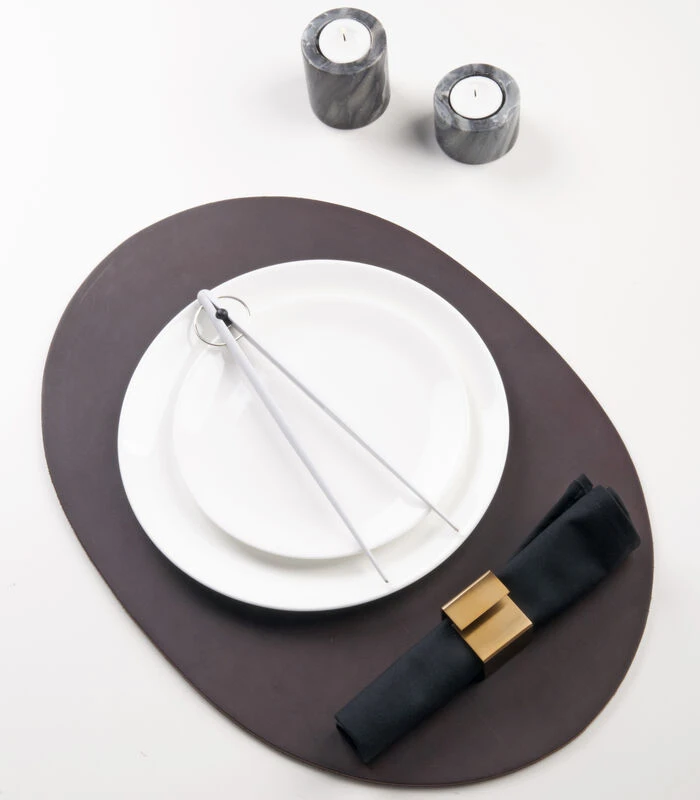 ELLIS Onderlegger Rond Donker Bruin 4 ELLIS Onderlegger Rond Donker Bruin - Afbeelding 2